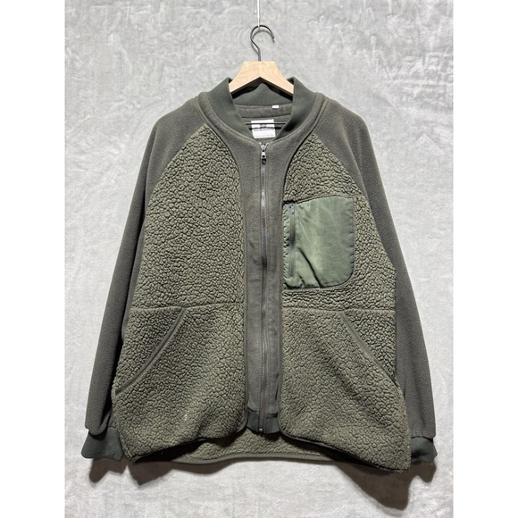 Uniqlo x White Mountaineering Fleece Jacket Men's XL Olive Green Sherpa Full Zip - Picture 1 of 9